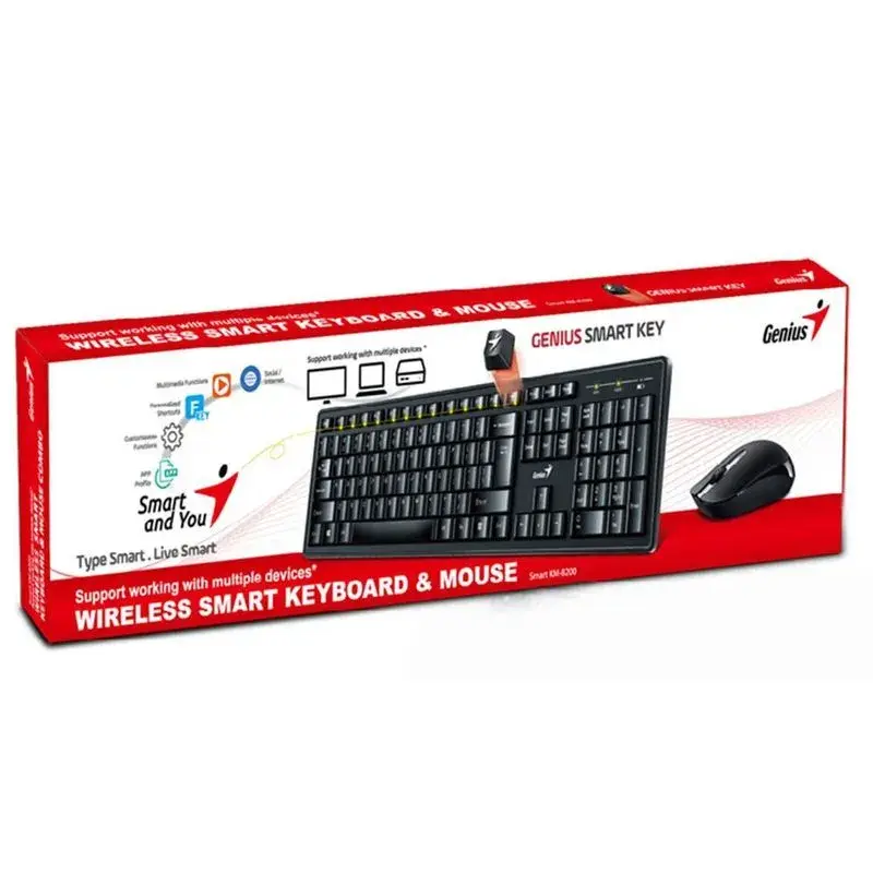 TECLADO GENIUS + MOUSE WIRELESS SMART KM-8200 AI COPILOT USB BLACK/GREY