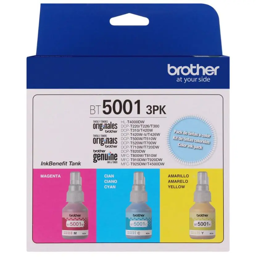 TINTAS BROTHER  BT5001 3PK , PACK 3 , COLOR MAGENTA CYAN Y AMARILLO