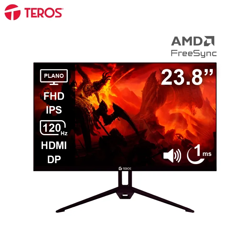 Monitor plano TEROS TE-2415S 23.8" FHD IPS 120Hz 1ms HDMI DP PARLANTES negro