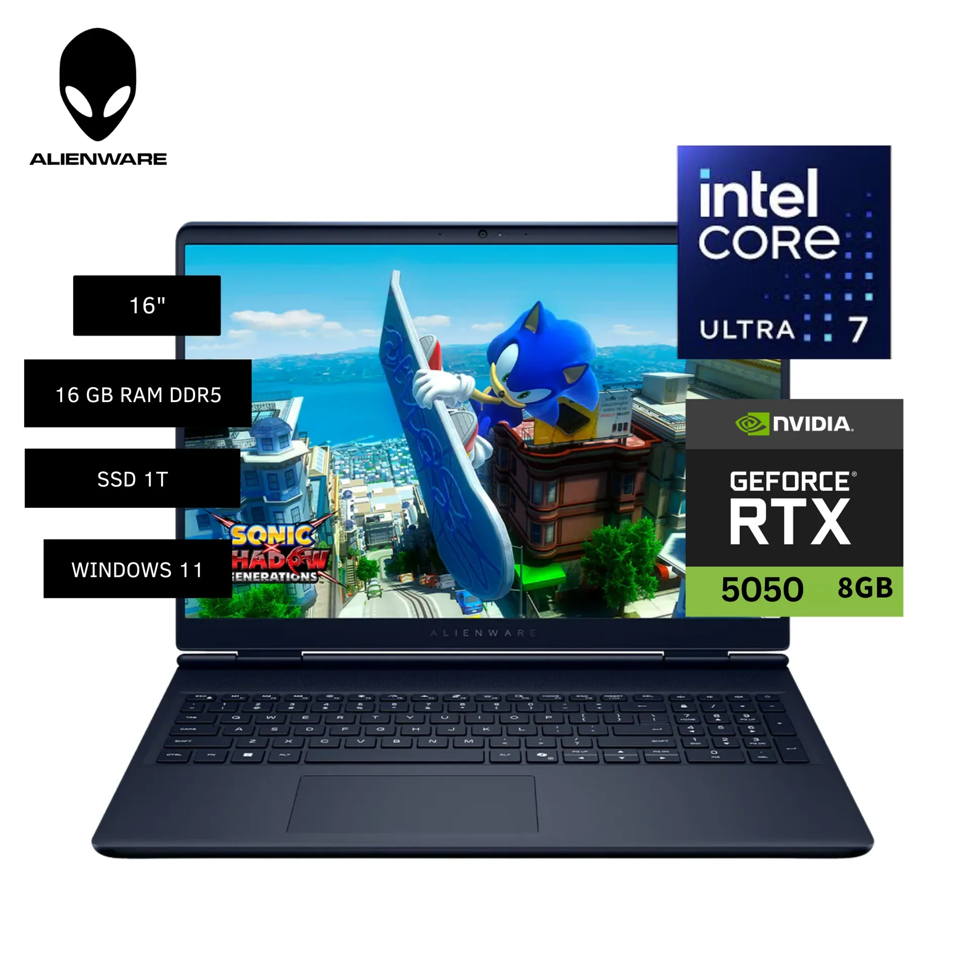 LAPTOP DELL CORE 7 240H ALIENWARE AURORA 16 AC16250 GAMING  16" WQXGA 120HZ, RAM 16GB, SSD 1TB, RTX 5050 8GB, WIN 11.