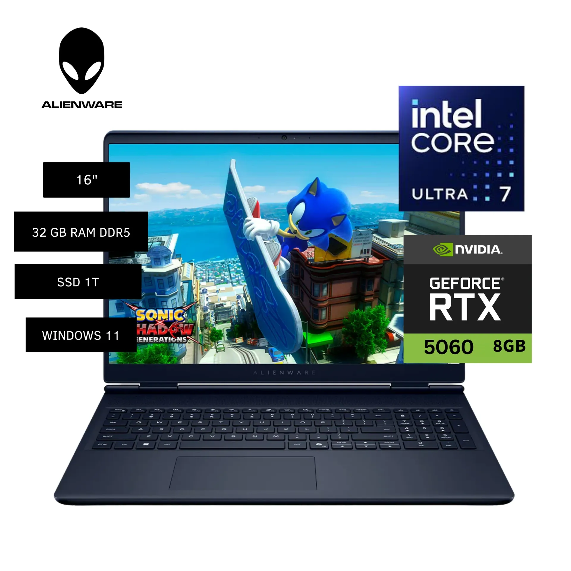 LAPTOP DELL CORE 7 240H ALIENWARE AURORA 16 GAMING 16" WQXGA 120HZ, RAM 32GB, SSD 1TB, RTX 5060 8GB, WIN11