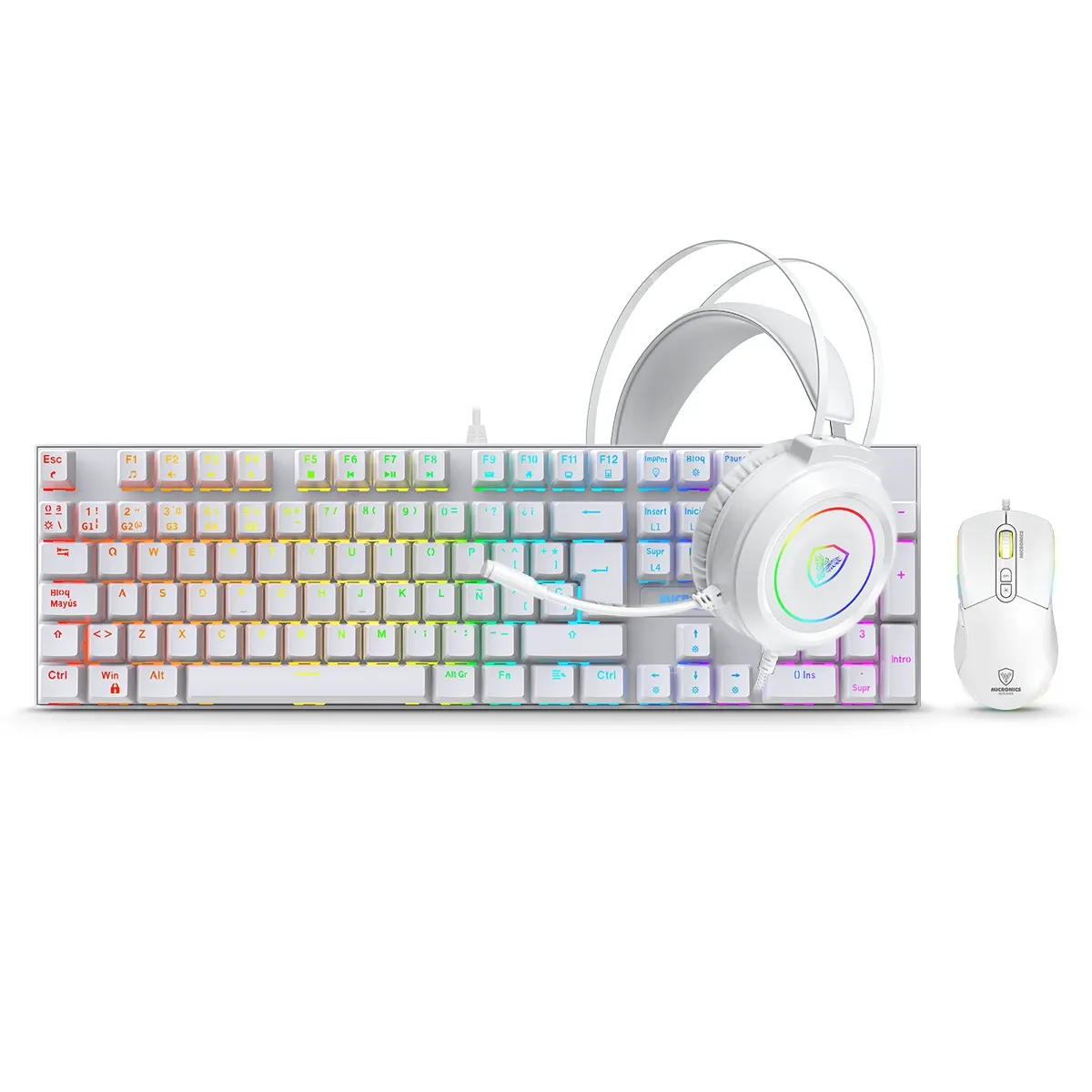 KIT GAMER MIRAGE WHITE MIC  GTX2003-3W TECLADO +  MOUSE + AURICULAR MICRONICS