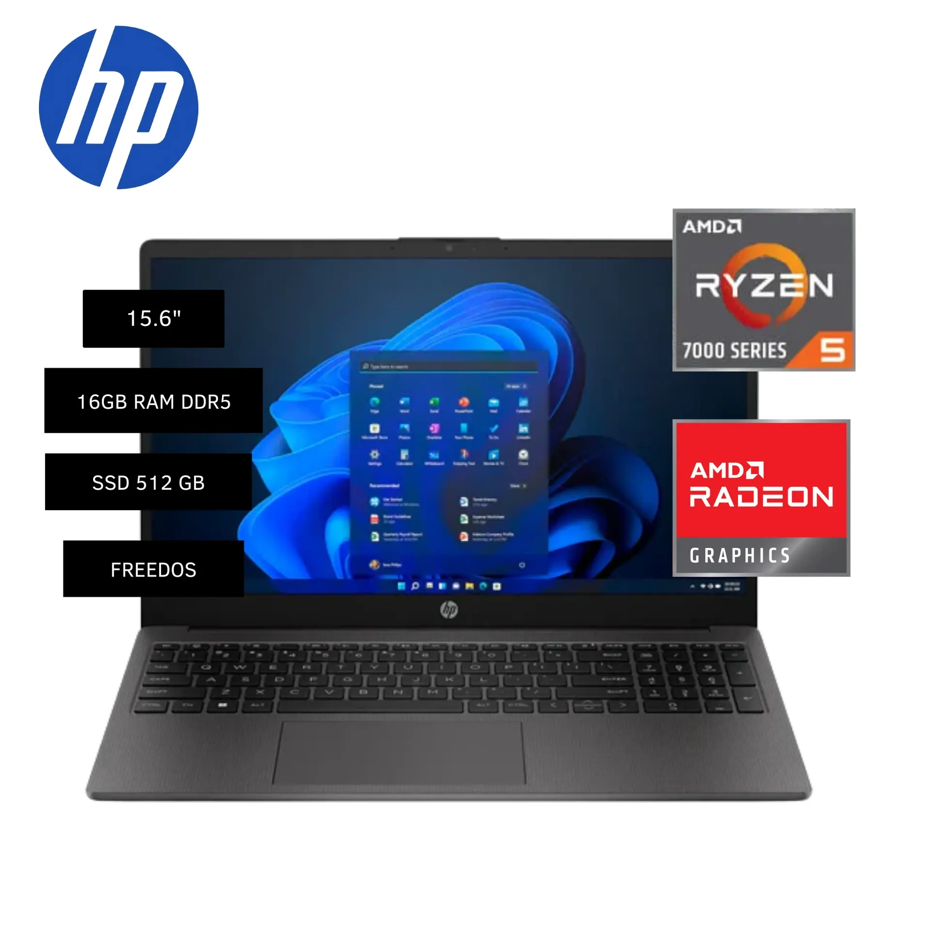 LAPTOP HP 255 G10 BF9Z9AT AMD RYZEN™ 5 7520U, 16 GB RAM DDR5, 512GB SSD, NO ÓPTICO, 15.6" HD, FREEDOS