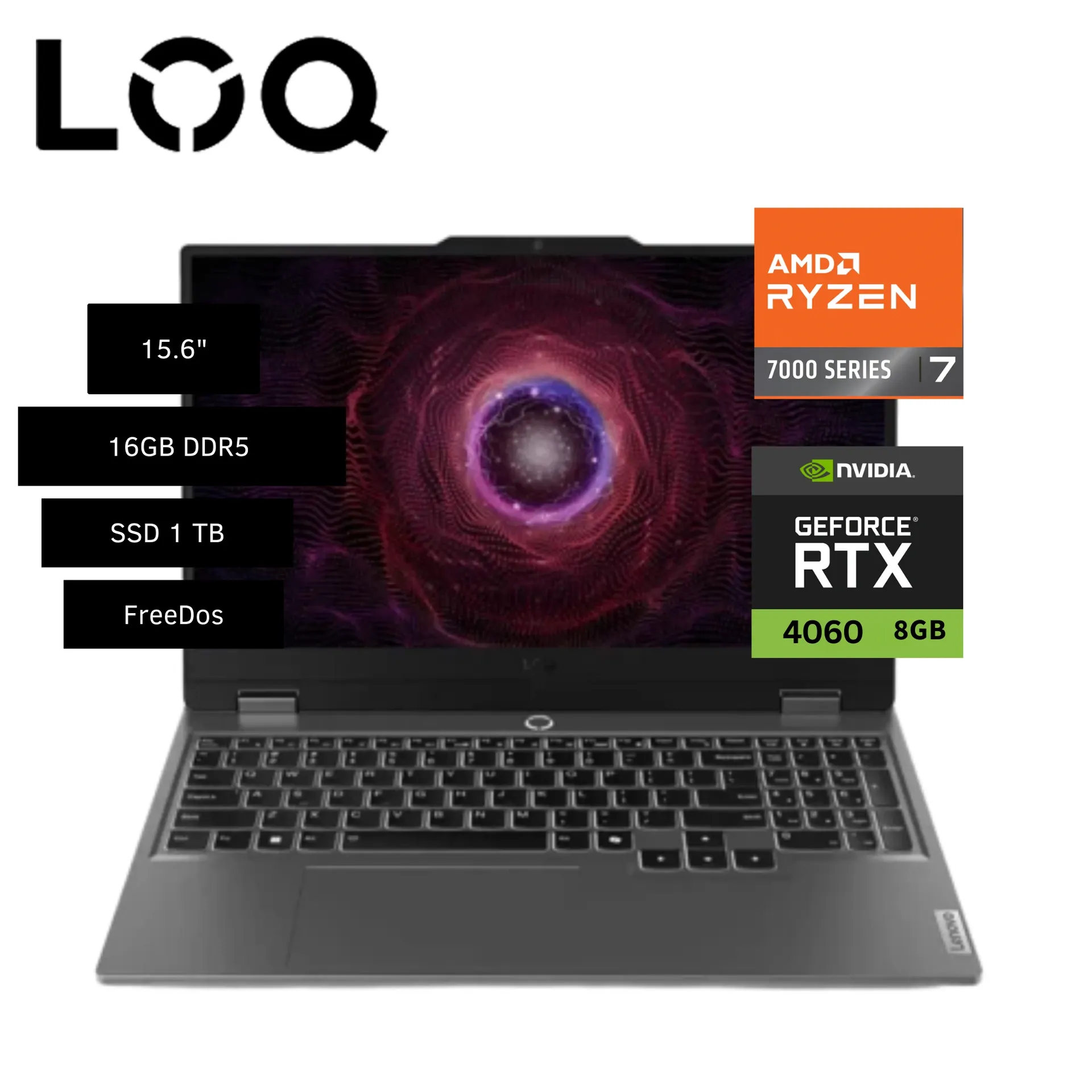 LAPTOP LENOVO LOQ 15ARP9 15.6" FHD IPS, AMD RYZEN 7-7435HS, RAM 16GB, SSD 1 TB, RTX 4060 8GB, FREE