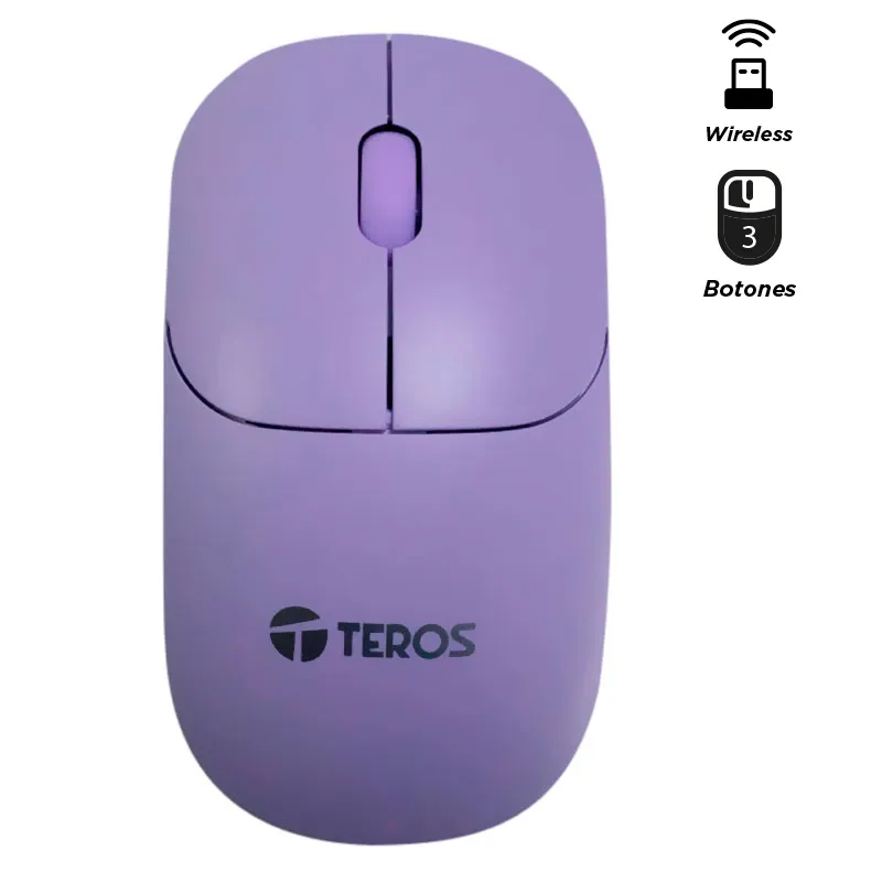 MOUSE ÓPTICO INALÁMBRICO TEROS TE-1219S, 1000 DPI, RECEPTOR USB, 3 BOTONES, COLOR MORADO
