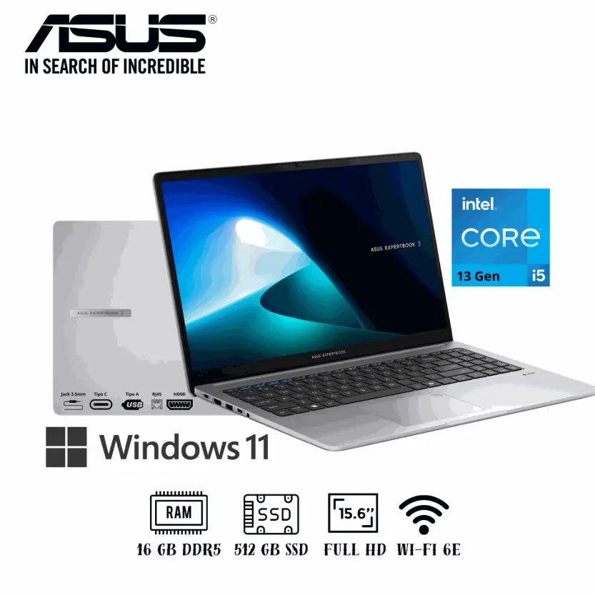 LAPTOP ASUS EXPERTBOOK P1503CVA-NJ0633, INTEL CORE I5-13420H, 15.6" FHD, RAM 16GB, SSD 512GB, WIN 11
