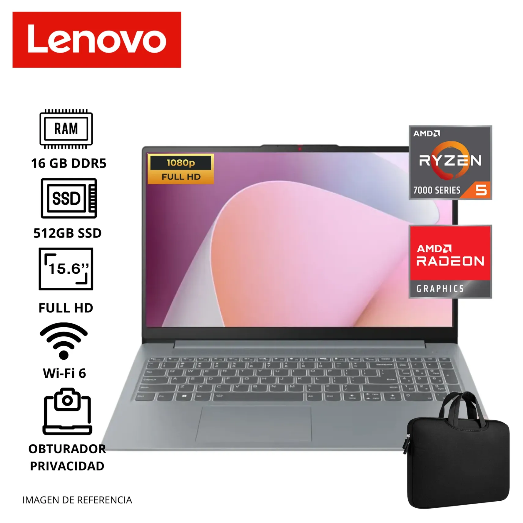 LAPTOP LENOVO IDEAPAD SLIM 3 15AMN8 RYZEN 5 -7520U 16GB DDR5 512GB SSD 15.6" FHD FREEDOS