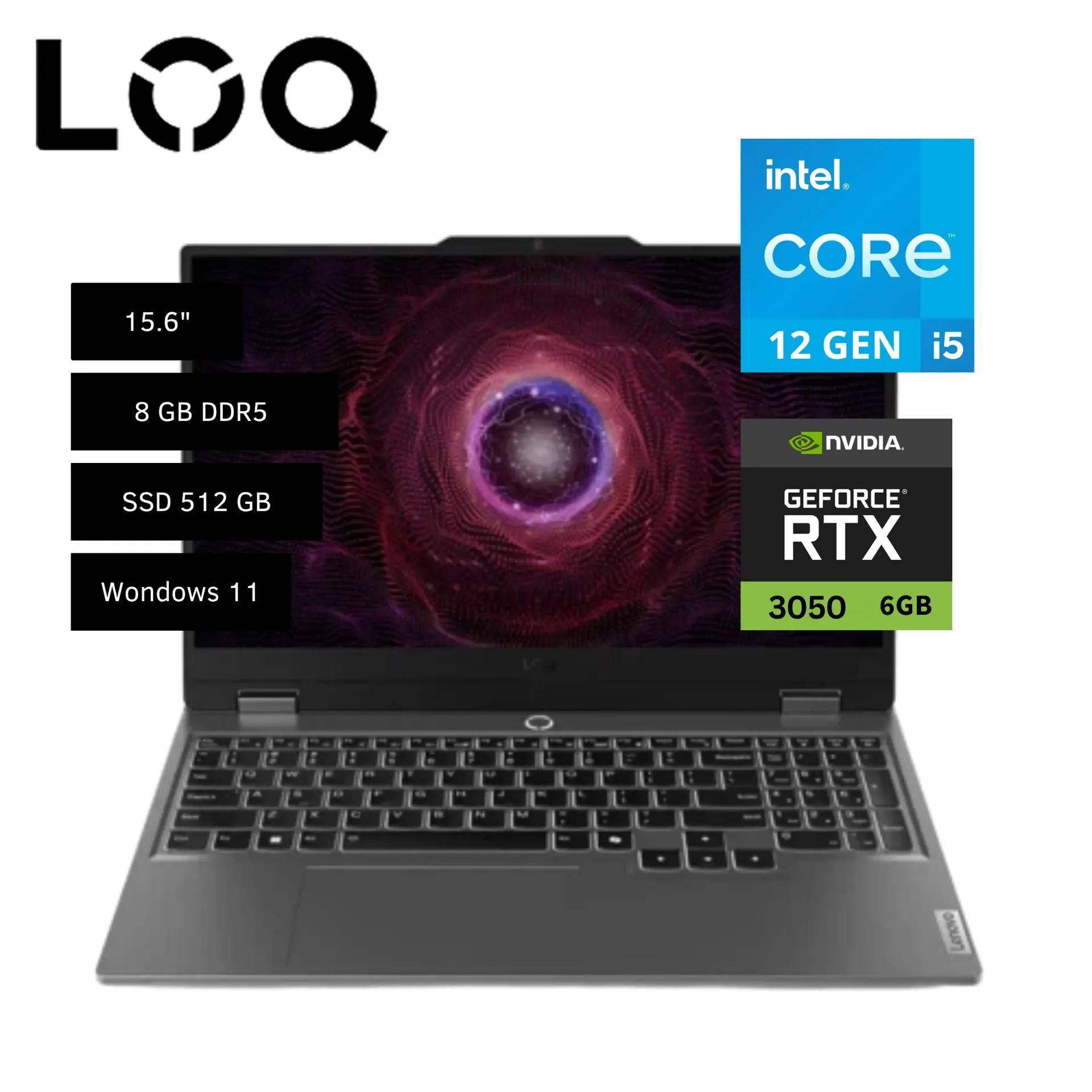 LAPTOP LENOVO LOQ 15IAX9 Core i5  12450HX ,15.6 Pulgadas FHD IPS , 8GB DDR5 , RTX3050  6GB ,SSD 512gb Windows 11