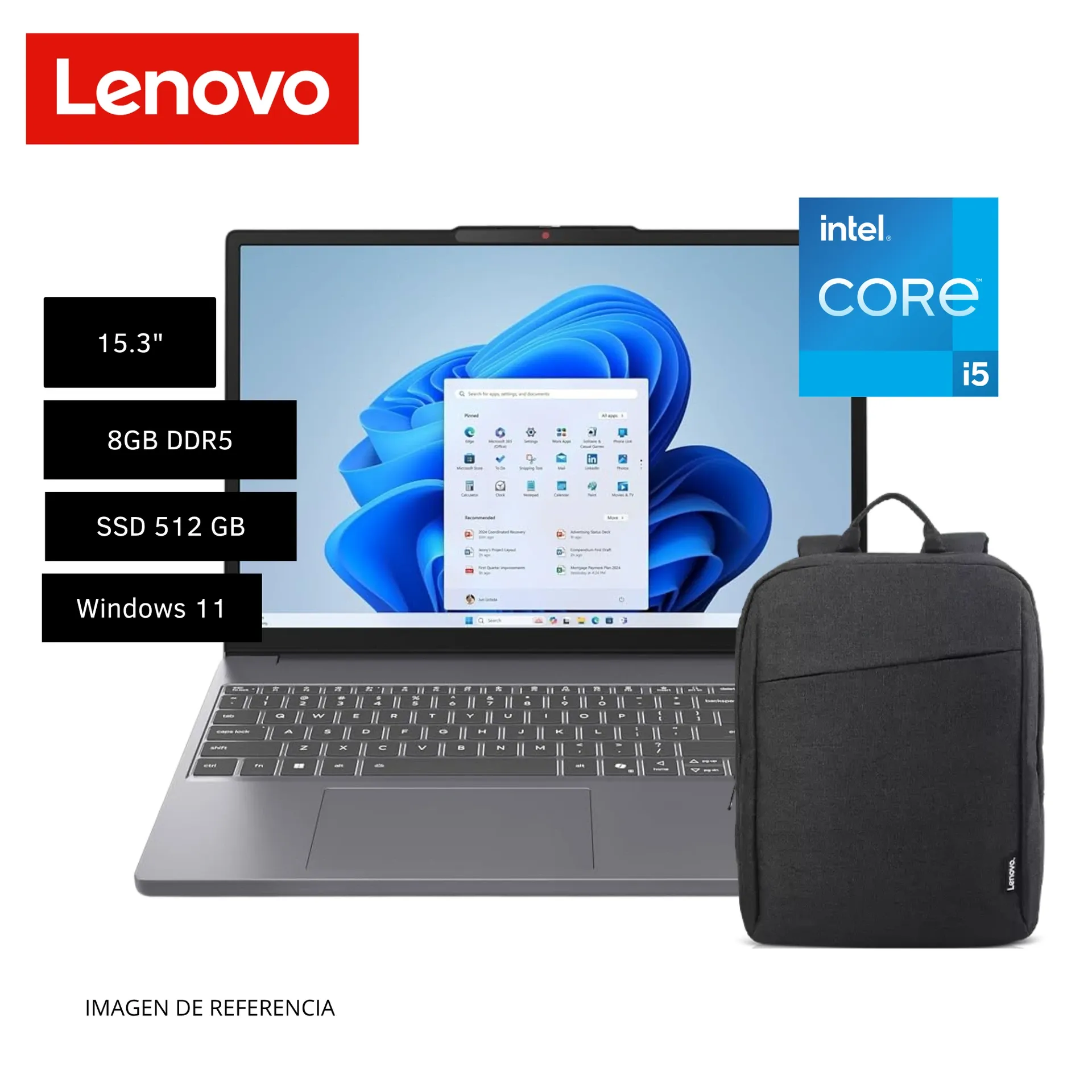 LAPTOP LENOVO IDEAPAD SLIM 3 15IRH10, 15.3" WUXGA IPS, CORE I5-13420H 2.1/4.6GHZ, 8GB , 512GB, WIN11, CON MOCHILA
