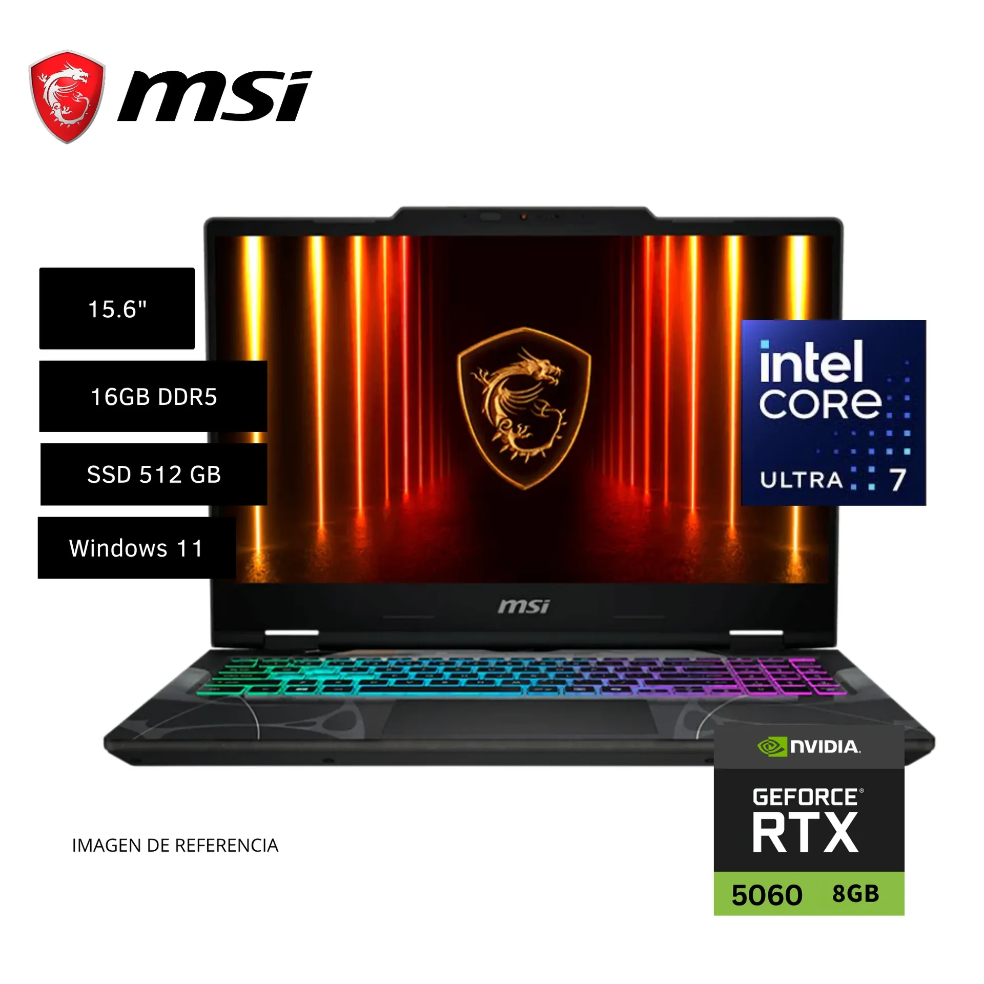 LAPTOP MSI CYBORG 15 B2RWFKG-071US, INTEL CORE 7-240H, 16GB RAM, 512GB SSD, RTX 5060 8GB, 15.6" FHD, WINDOWS 11