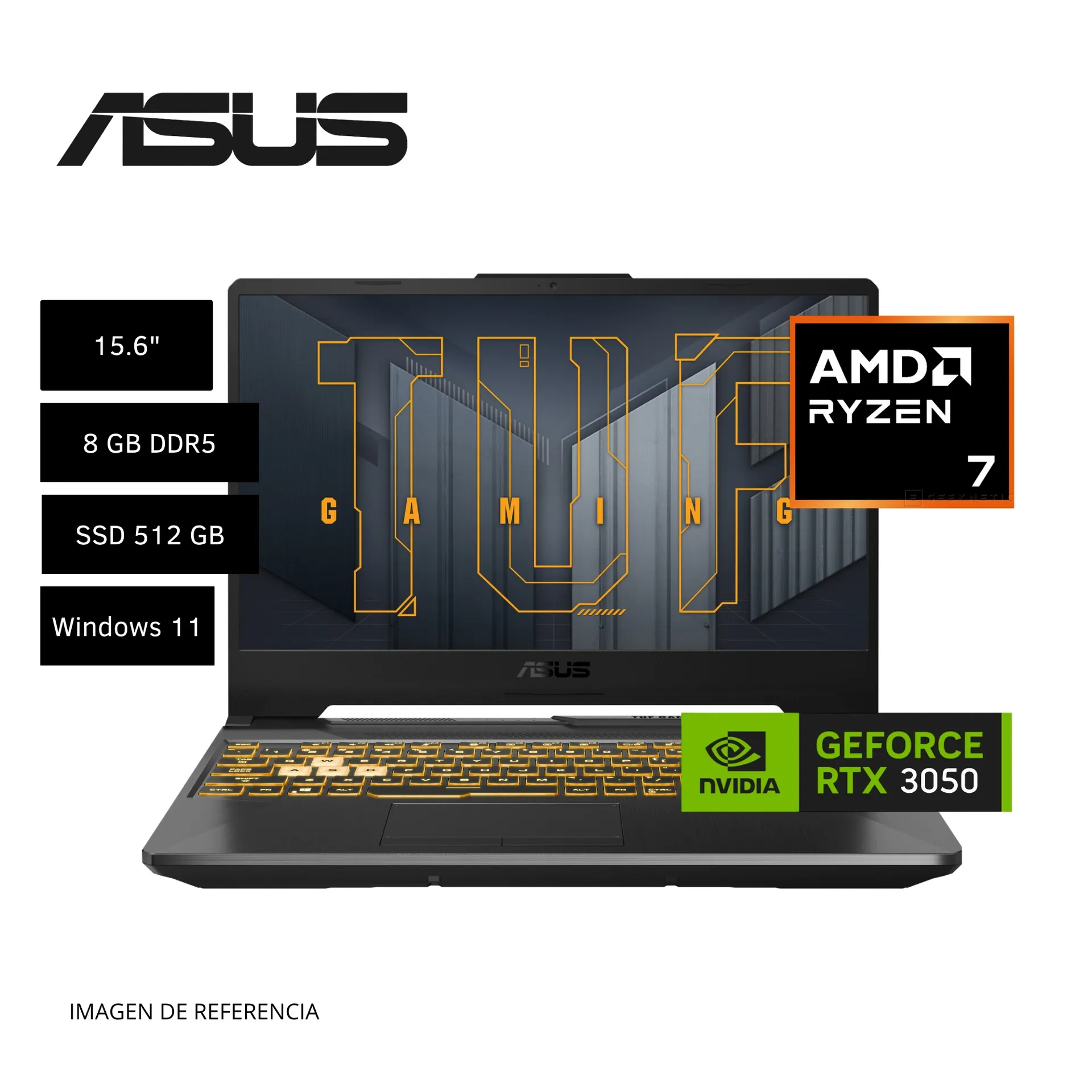 LAPTOP GAMER ASUS TUF GAMING A15 FA506NCQ HN012W AMD R7-170 512GB SSD 8GB RTX3050 4GB 15.6" WIN 11