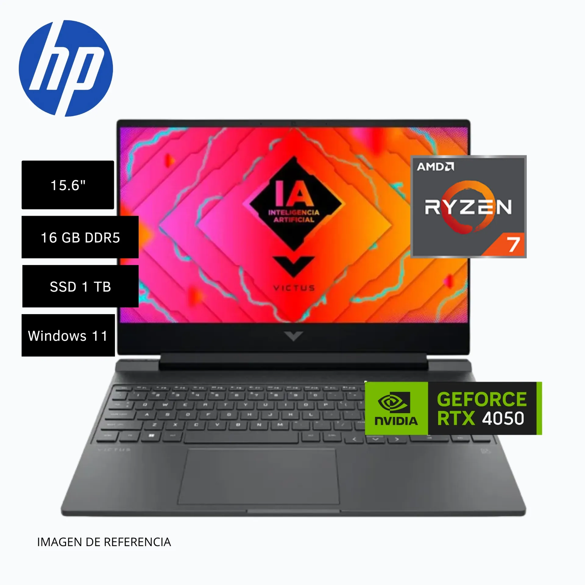 LAPTOP HP GAMING VICTUS 15-FB3036LA, AMD RYZEN 7, 16 GB RAM, RTX 4050, 1 TB SSD, 15.6" FHD, WINDOWS 11 HOME