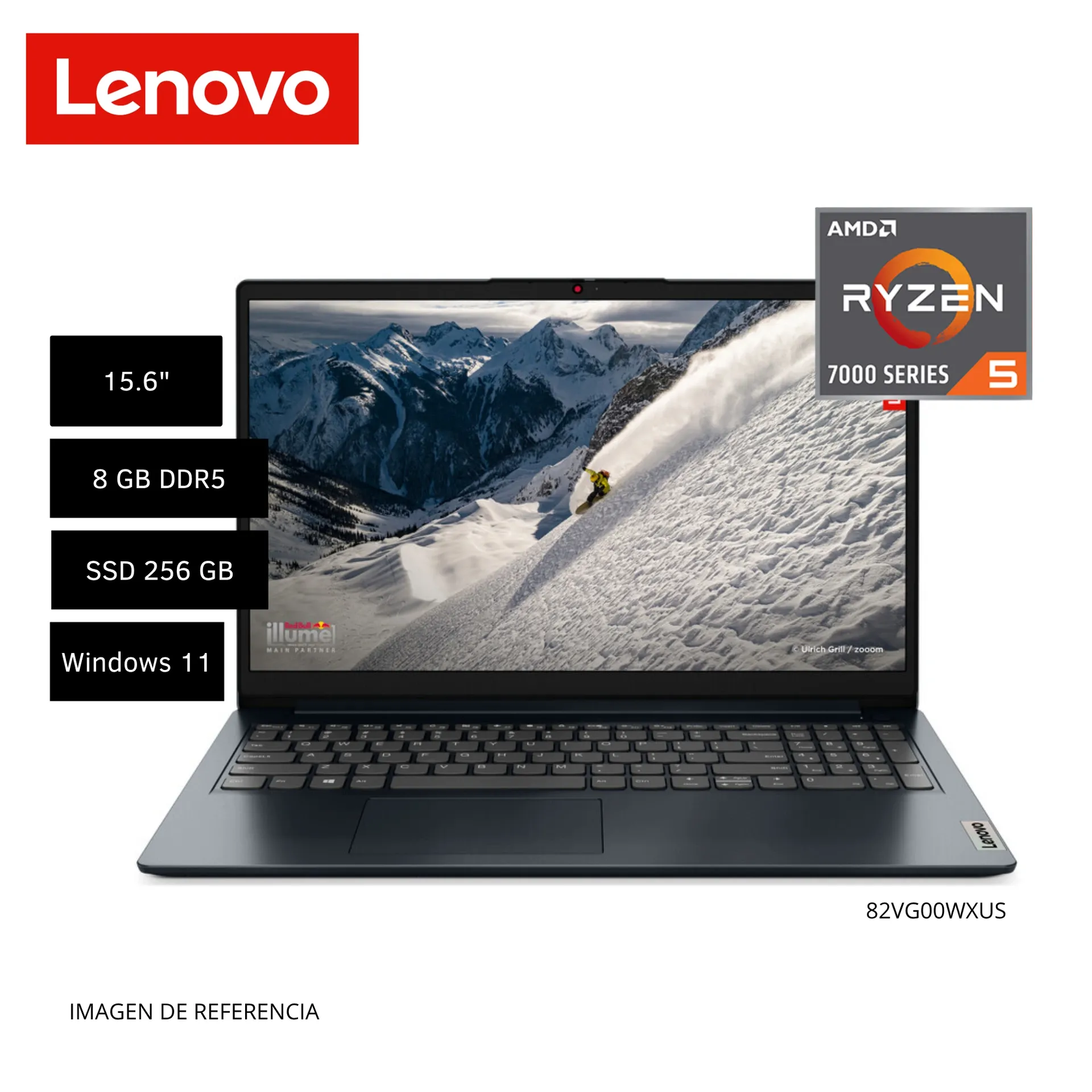 LAPTOP LENOVO IDEAPAD 1 15AMN7 2SK0RX AMD RYZEN 5 7520U 8GB RAM 256GB SSD 15" FULLHD, WIN 11 / US