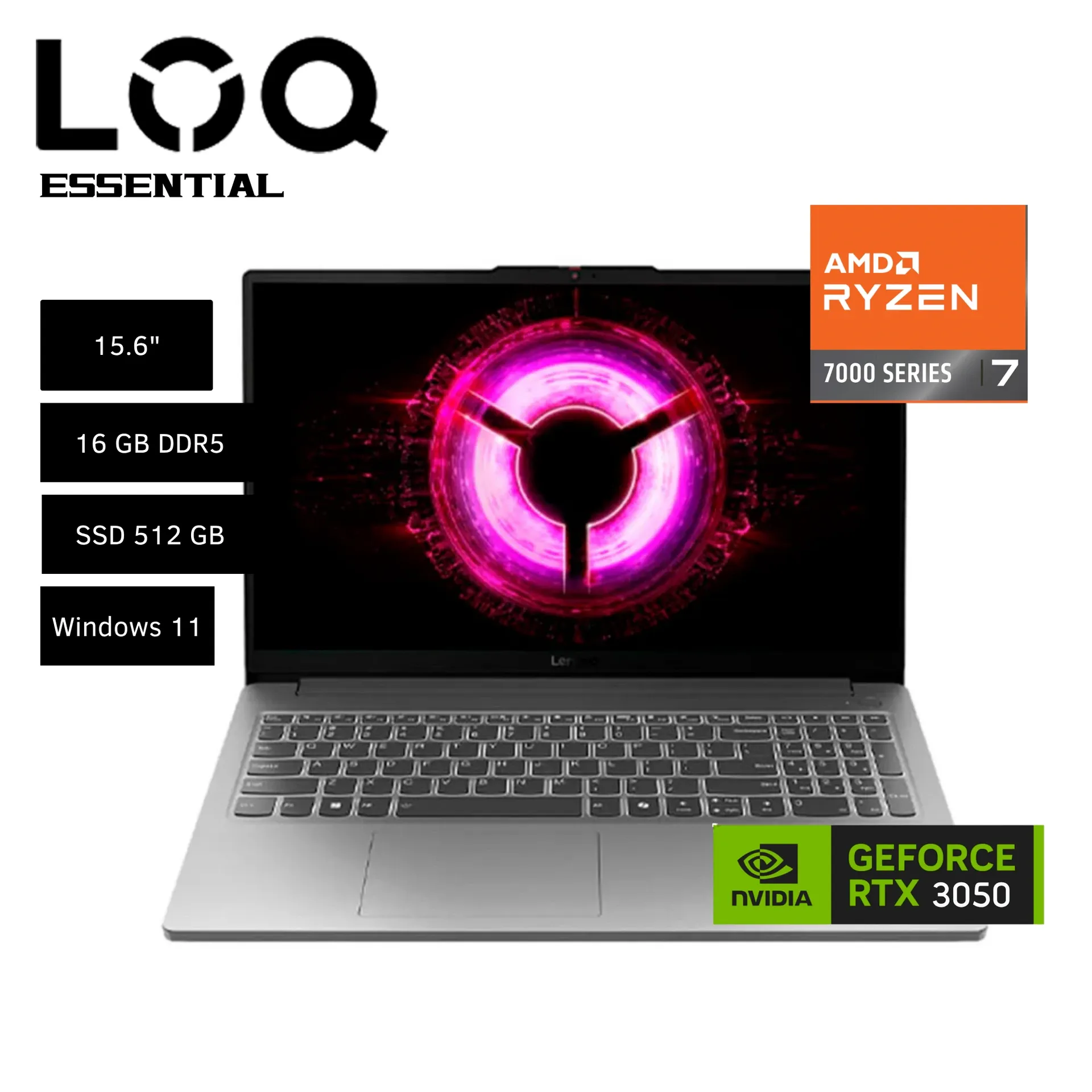 LAPTOP LENOVO LOQ ESSENTIAL 15ARP10E AMD RYZEN 7 7735HS 16GB RAM 512GB SSD RTX 3050-6GB 15.6" FHD WIN 11