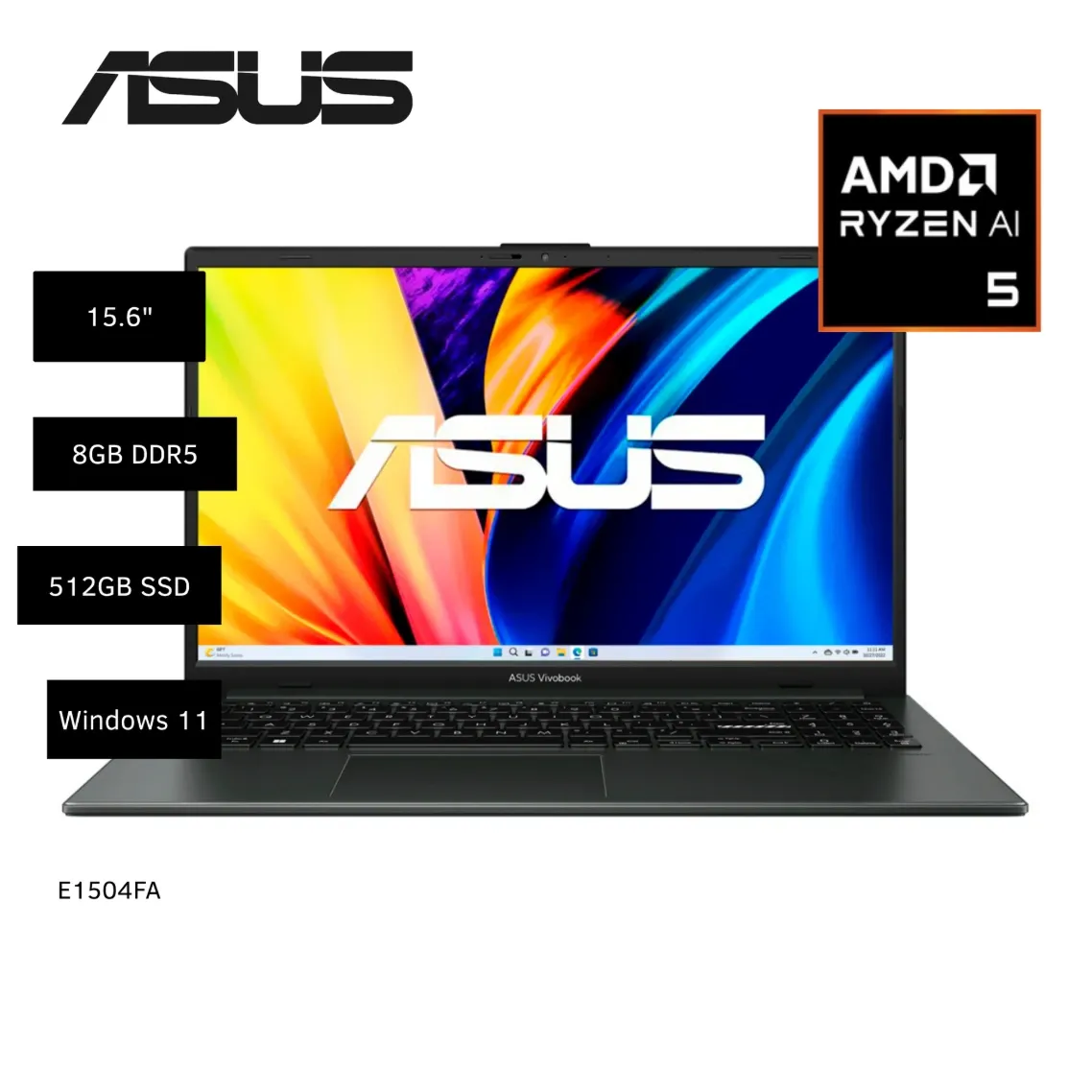 NOTEBOOK ASUS VIVOBOOK GO E1504FA-WS51 AMD RYZEN 5 40 FULL HD 15.6" / 8GB DE RAM / 512GB SSD / WIN11HOME