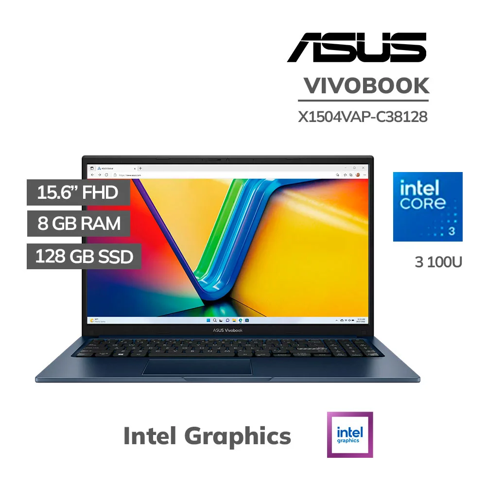LAPTOP ASUS VIVOBOOK X1504VAP-C38128US CORE 3 100U 8GB 128GB SSD 15.6 FHD WINDOWS 11