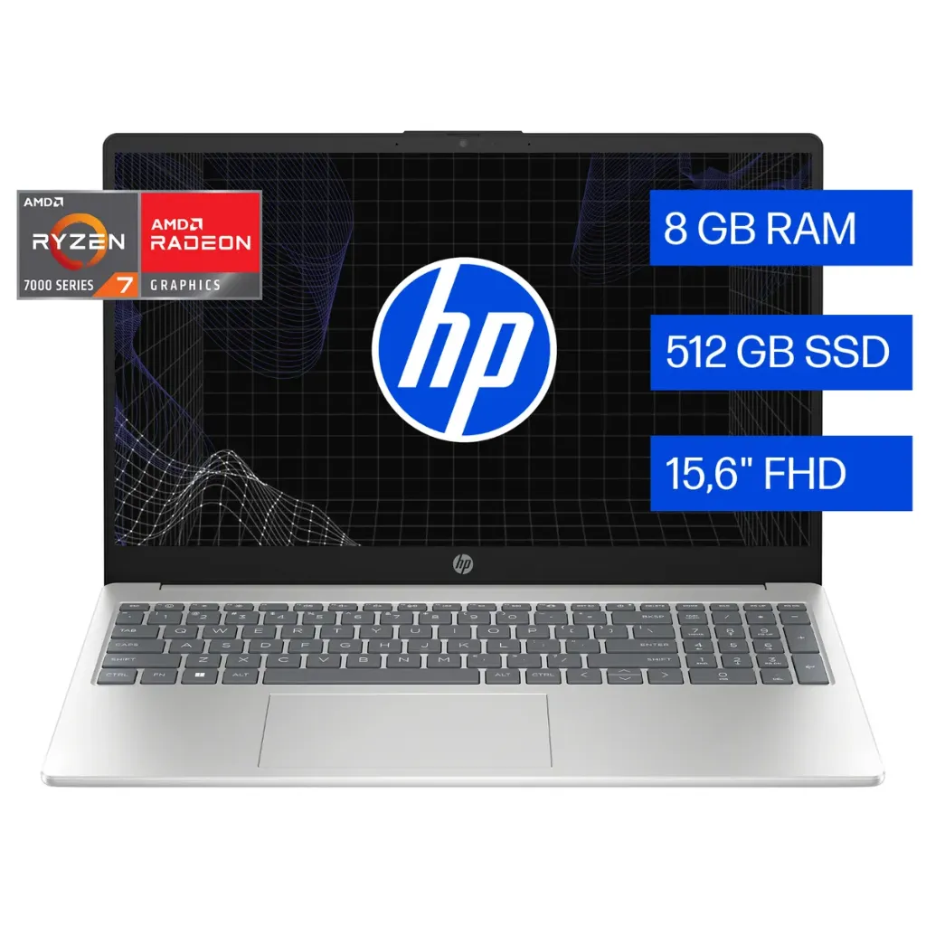 LAPTOP HP LAPTOP 15-FC0287LA, AMD RYZEN 7, 8 GB RAM , SSD 512 , 15.6, FHD WIN11 HOME