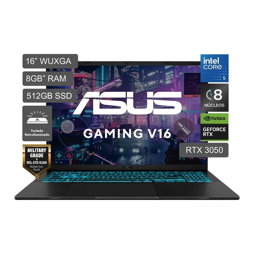 LAPTOP ASUS GAMING V16 16" INTEL CORE 5 210H 512GB SSD 8GB RAM RTX3050 V3607VJ-TK185W