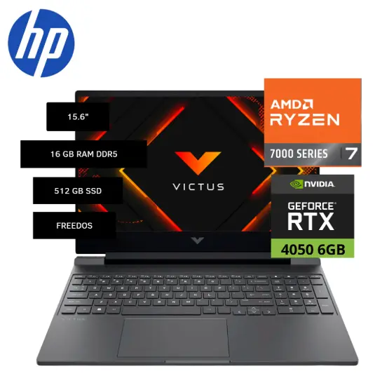 LAPTOP GAMING HP VICTUS 15-FB3022LA, 15.6" FHD IPS, AMD RYZEN 7 7445HS 4.7GHZ, 16GB DDR5, 512GB SSD, RTX 4050 6GB, FREEDOS