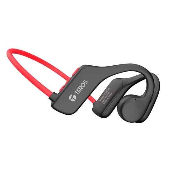 AUDÍFONO DE CONDUCCIÓN DE AIRE TEROS TE-8078R, BLUETOOTH, ROJO/GRIS