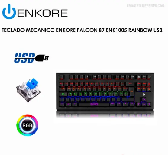 TECLADO  GAMER MECANICO FALCON 87 ENK1005 USB  RAINBOW ENKORE